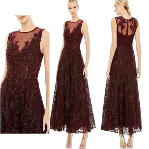 Mac Duggal Burgundy Lace Midi Dress